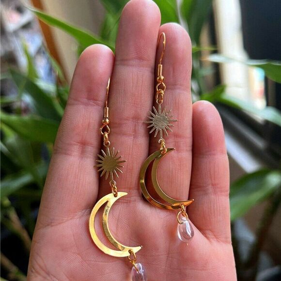 New Boho Witchy Sun Magical Angel Moon Earrings Crescent Phase Celestial - Picture 3 of 3